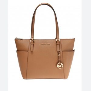 Michael Kors Jet Set Item Large East West Top Zip Tote Purse Brown Acorn